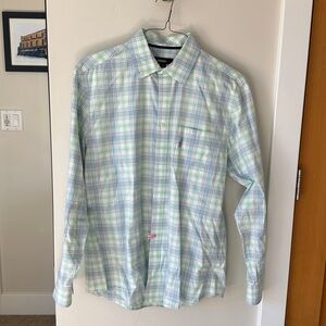 johnnie-O Light Blue and Green Plaid Shirt
